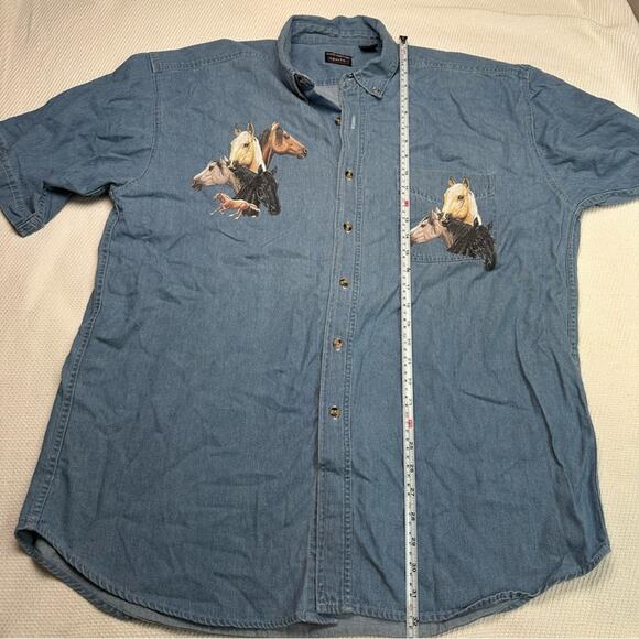 Outrageous sports chambray JEAN SHIRT WITH HORSES, MEN'S XL - Picture 6 of 8